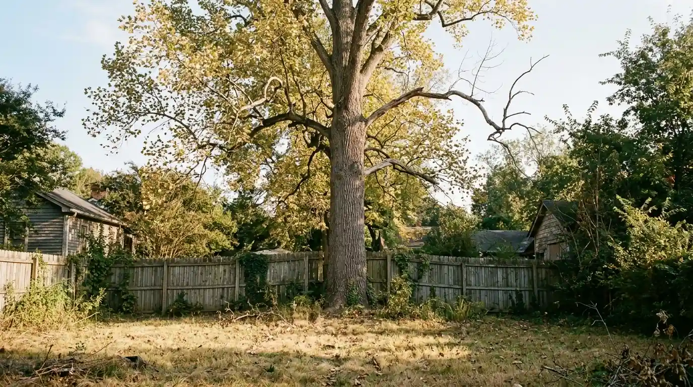 Tulip poplar with a thinning crown and dead branches