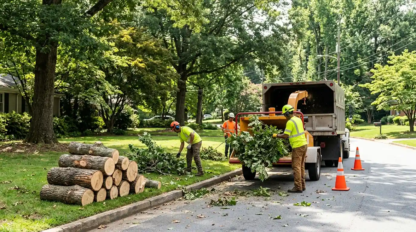 Crew chipping brush at the curb