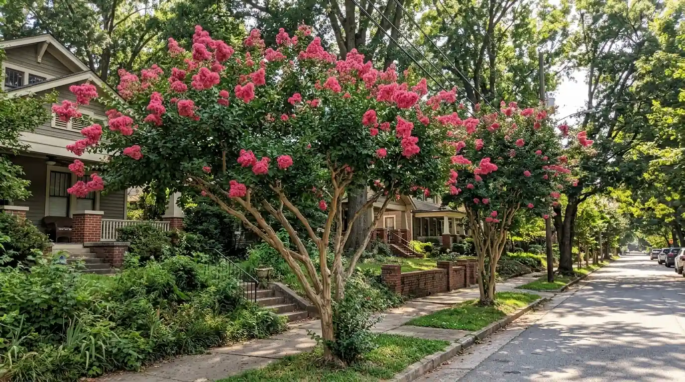 Blooming crape myrtles with natural form