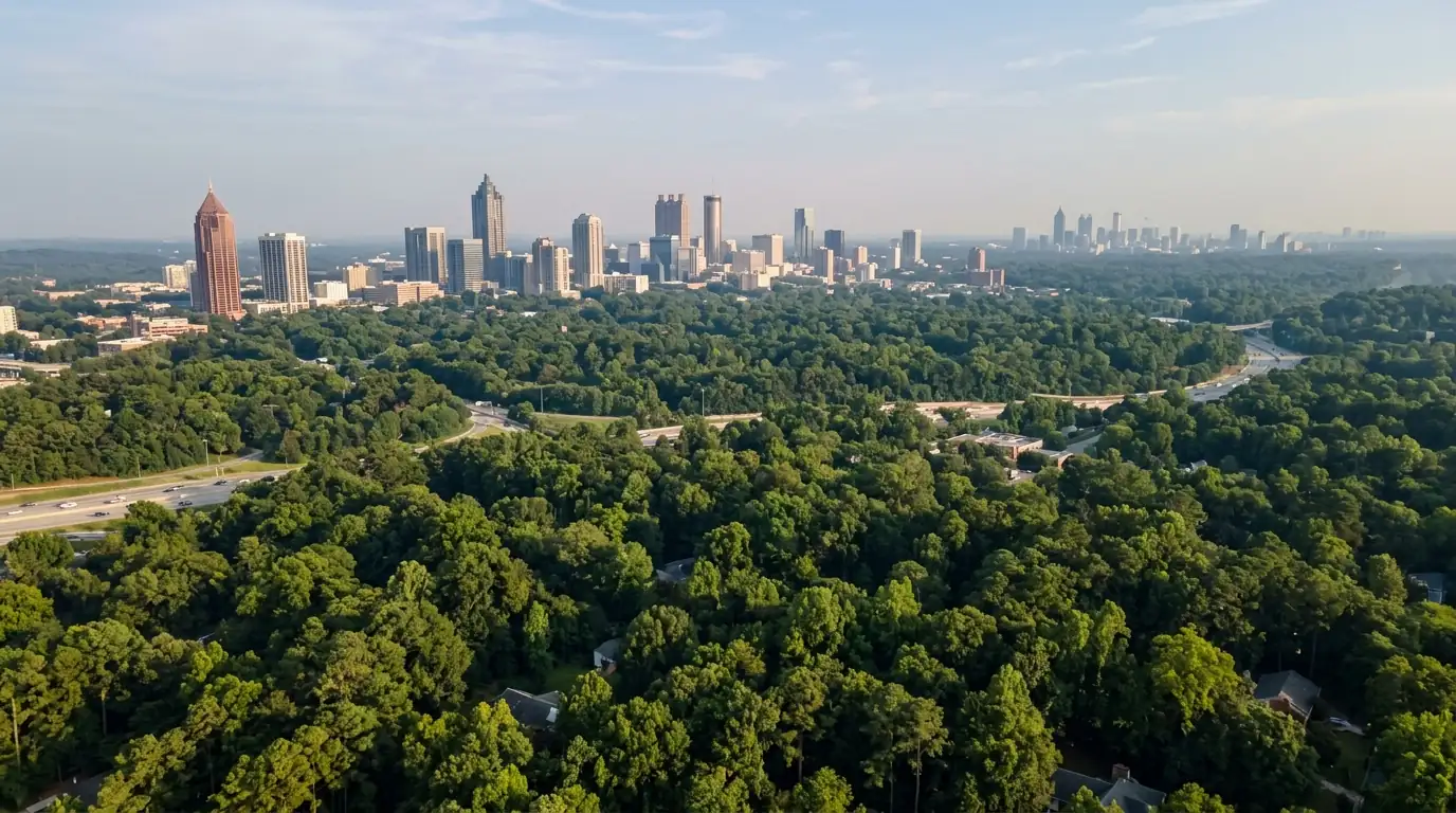 Atlanta skyline above the tree canopy