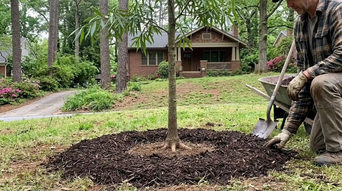 Planting a young oak at the right depth