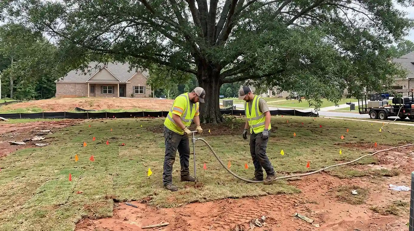 Technician injecting the root zone of a willow oak