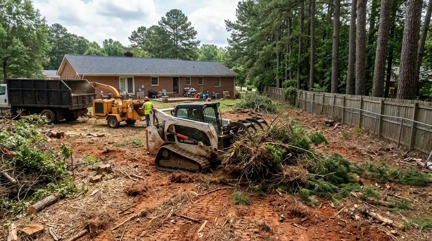 Clearing brush from a wooded back acre in Snellville