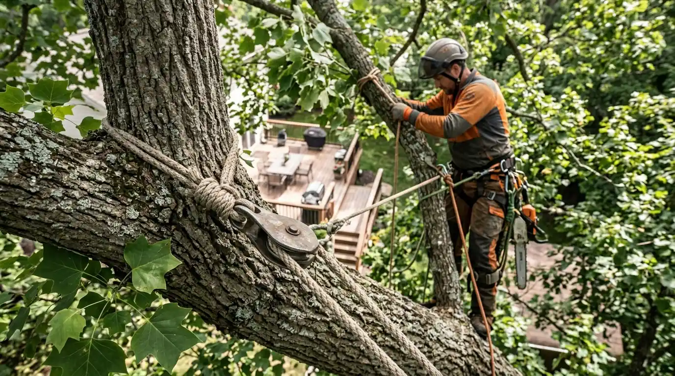 Rigging rope set in a tulip poplar