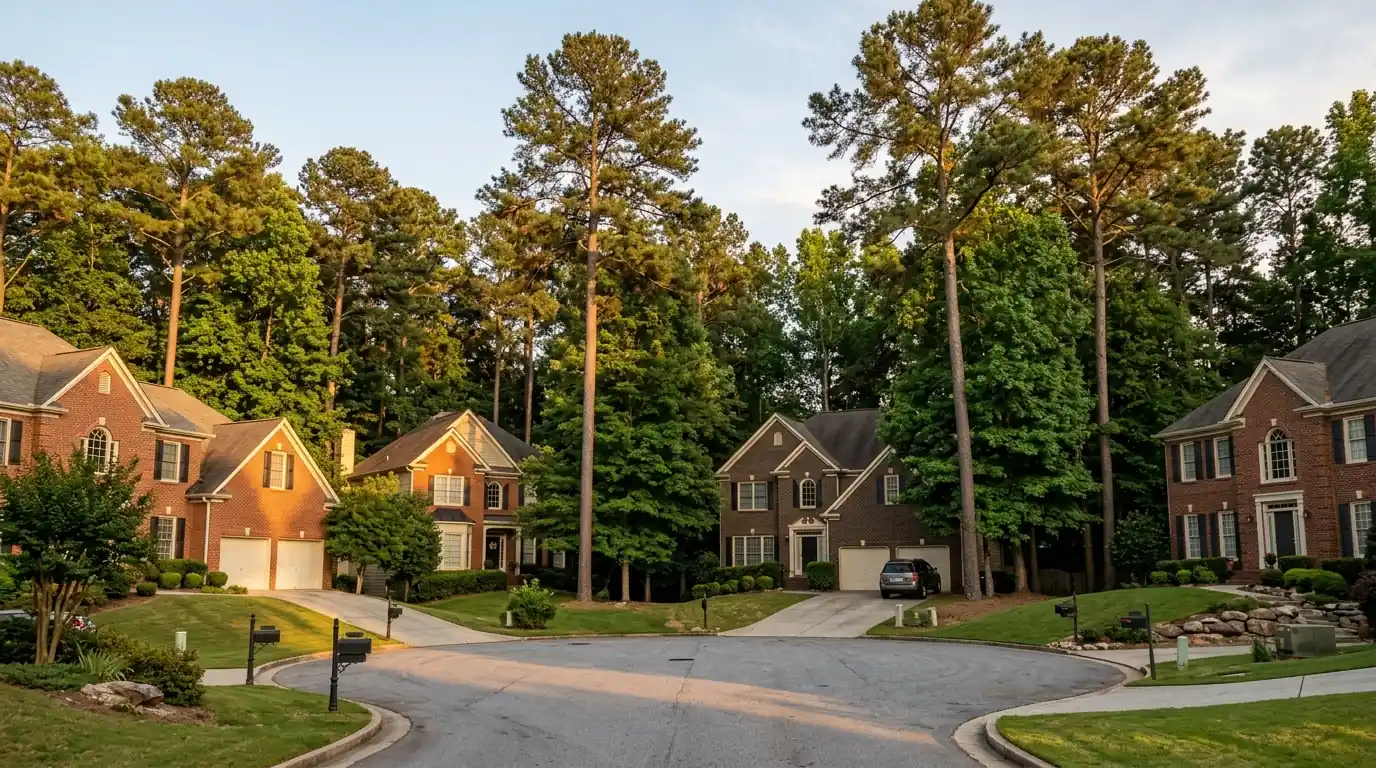 North metro Atlanta street with tall pines