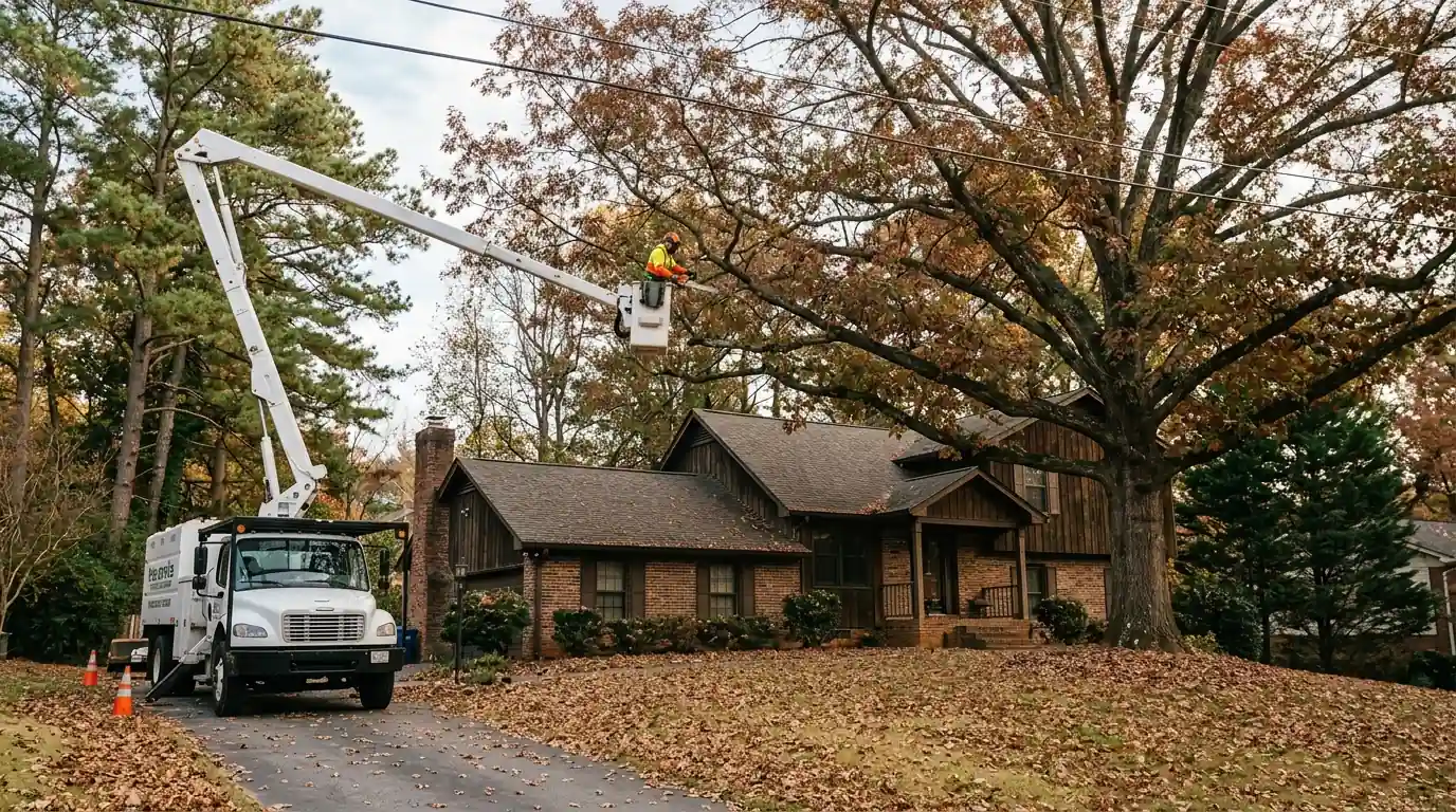 Thinning a white oak crown over a split-level home roof