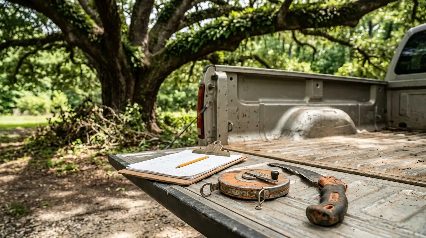 Tree inspection tools on a tailgate
