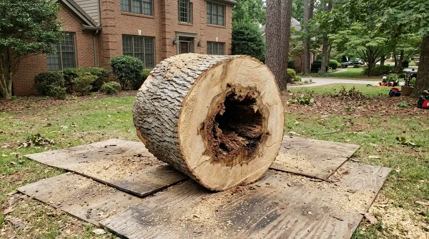Cut water oak round with a hollow rotted center
